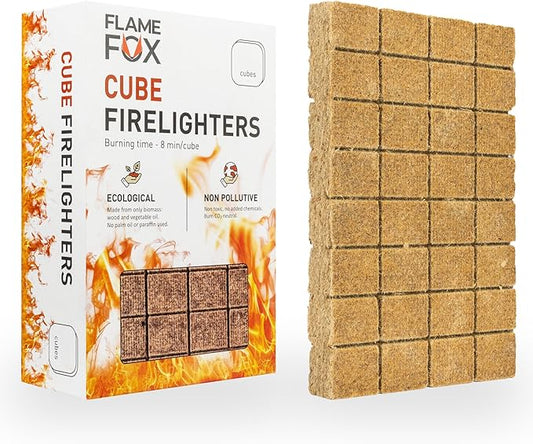 FlameFox Fire Starter Cubes 320 pcs - Quick Natural Fire Starters for Campfires, BBQ Grill, Fireplace, Fire Pit, Wood Stove, Charcoal & Kindling - Odorless, Waterproof, Long Burning Squares