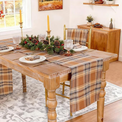 B-COOL Checkered Table Runners Plaid Fabric - 2PCS Rectangle 13x108 Inch Fall Themed Halloween Christmas Table Cloth for Indoor Outdoor Use Autumn Table Cover for Kitchen Home BBQs Parties