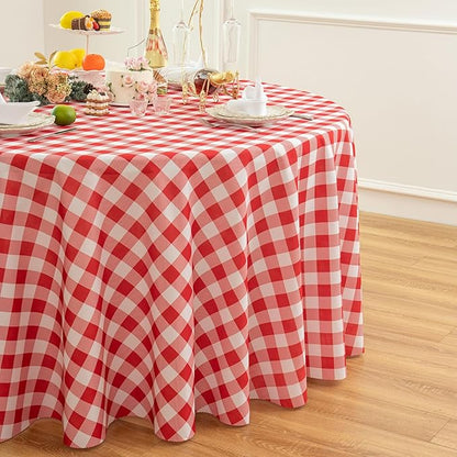 Waterproof Plaid Tablecloth Fabric - Round 108 Inch Classic Gingham Checker Table Cloth for Indoor/Outdoor Use - Buffalo Table Cover for Picnics, BBQs, and Parties