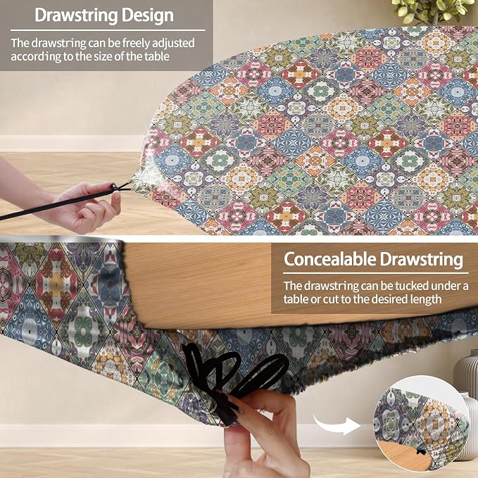 opstellen Fitted Round Tablecloth for 45-54" Tables Stain Resistant Vintage Earthy Vinyl Mantel Para Mesa Redonda Kitchen Apartment Organizers Picnic Camping List Women Men Cool Practical Gift Ideas