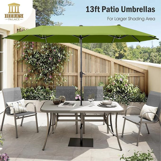 HERA'S PALACE 13 ft Large Patio Umbrella, Double-Sided Twin, Outdoor Market Umbrella with Crank Handle, Powerful UV Protective, Lime