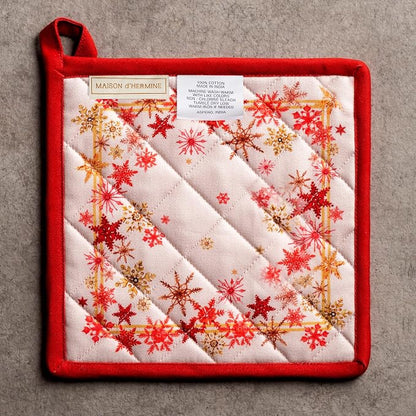 Maison d' Hermine Pot Holders 100% Cotton Potholders (8" x 8", Pack of 2) | Heat Resistant Hot Pads with Loop BBQ Cooking Baking Hotel Kitchen Handling Hot Pans Thanksgiving Christmas - Crystal Star