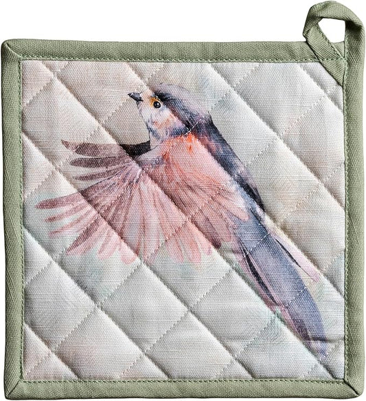 Maison d' Hermine Pot Holders 100% Cotton Heat Resistant Potholders 8" x 8" Hot Pads with Loop BBQ Cooking Baking Hotel Farmhouse Kitchen Handling Hot Pans Spring Summer (Pack of 1, Flying Birds)