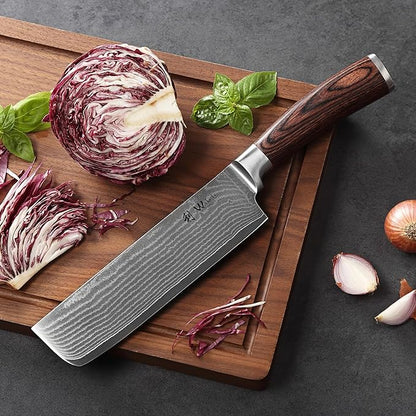Wakoli EDIB Damascus Nakiri Knife – 6.9" Vegetable Knife with VG10 Core, Professional Kitchen Cutting Tool made of 67-Layer Damascus Steel & Ergonomic Pakkawood Handle