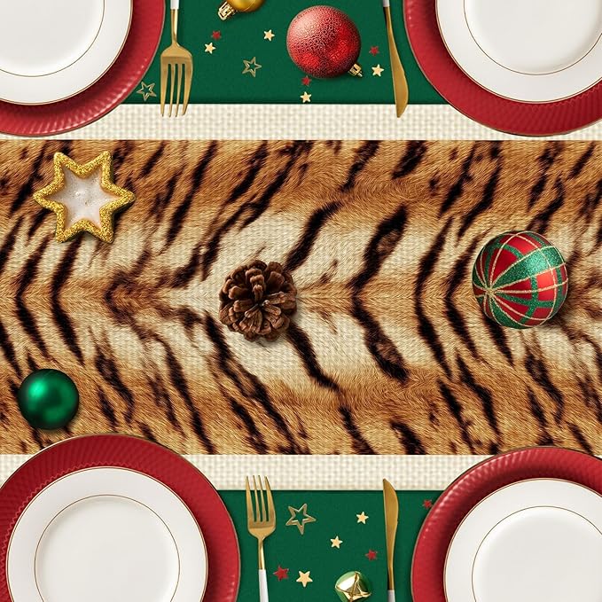 Tiger Print Table Runner,Dining Decor for Kitchen Coffee Table Family Dinners Holiday Parties Wedding Events Decor(13x72 inch)