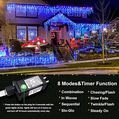 Icicle Lights for Outside 66ft 640 LED Icicle Lights Plug in Fairy Curtain Lights with Timer for Party Holiday Wedding Decorations, Blue