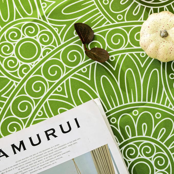 UMINEUX 60" Outdoor Round Tablecloth with Umbrella Hole and Zipper | Spring/Summer Waterproof Round Patio Table Cover for Picnic/BBQ/Garden, Green Circle