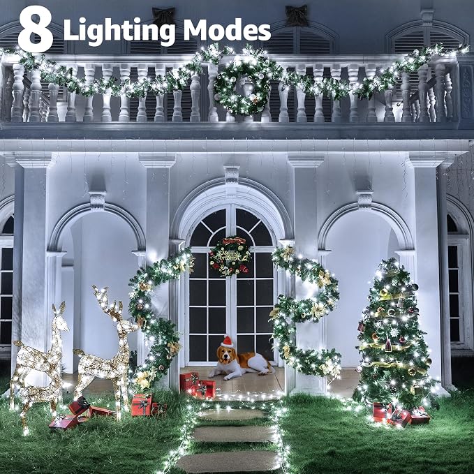 196FT 600 LED Christmas Lights Outdoor Waterproof, Timer & Memory Function, 8 Modes Cool White String Lights Plug in Twinkle Lights for Xmas Tree Holiday Garden Indoor Party Decor