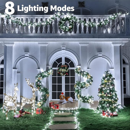 196FT 600 LED Christmas Lights Outdoor Waterproof, Timer & Memory Function, 8 Modes Cool White String Lights Plug in Twinkle Lights for Xmas Tree Holiday Garden Indoor Party Decor