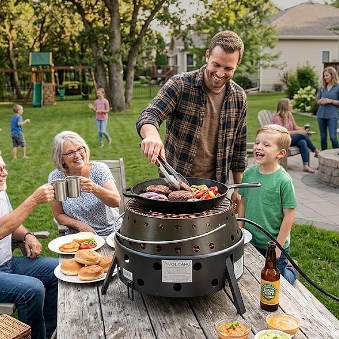 Volcano 2 Collapsible Grill Bundle, Portable Charcoal/Wood Grill Stove with Burner Ring Accessory, Folding Steel Camp Cooker, Carry Case Included for Camping, Tailgating & Outdoor Cooking