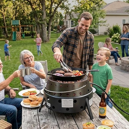 Volcano 2 Collapsible Grill Bundle, Portable Charcoal/Wood Grill Stove with Burner Ring Accessory, Folding Steel Camp Cooker, Carry Case Included for Camping, Tailgating & Outdoor Cooking