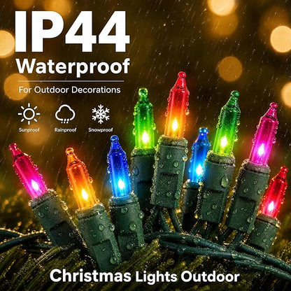 Multi Colored Christmas Lights, 2 Pack Total 40FT 200 Count Incandescent Christmas Mini Tree String Lights, Waterproof Christmas Decorations for Outdoor Indoor Xmas Home Party Garden Yard Decor
