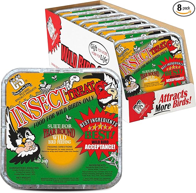 C&S Insect Suet Treat, Suet Cakes for Wild Birds Including Woodpeckers, Wrens, Chickadees, Nuthatches and Robins, Pack of 8
