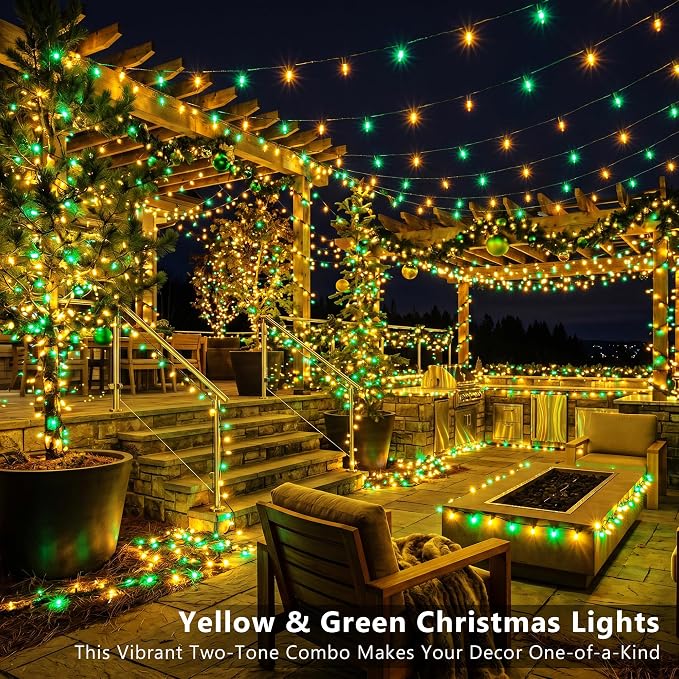 BrizLabs Christmas Lights, 100 Count 19.7ft Yellow & Green String Lights | Connectable; UL Certified; Incandescent Mini Lights Plugin Green Wire Indoor Outdoor St. Patrick's Day Xmas Tree Party Decor