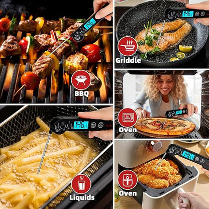Professional Digital Meat Thermometer Instant Read Waterproof – Folding Probe Food Thermometer with Backlight & Calibration, Fast Read for BBQ, Grill, Deep Fry, Liquids, Gift for Chef (Black)