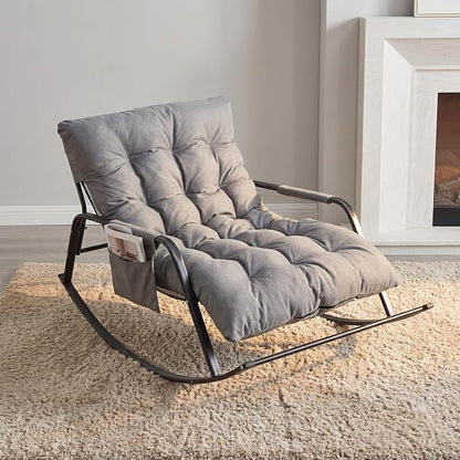Rocking Papasan Chair, Leather Upholstered Lounge Chair, Gray | Extra-Wide Rocking Chair with Technical Leather Upholstery, Sturdy Frame and Smooth Glide for Indoor / Outdoor Scenes