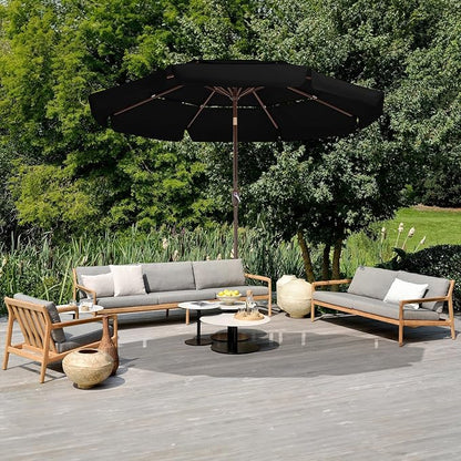 JEAREY 3 Tiers 9 FT Patio Umbrellas Outdoor Table Umbrella with Push Button Market Umbrella 8 Sturdy Ribs UV Protection Waterproof for Garden,Black