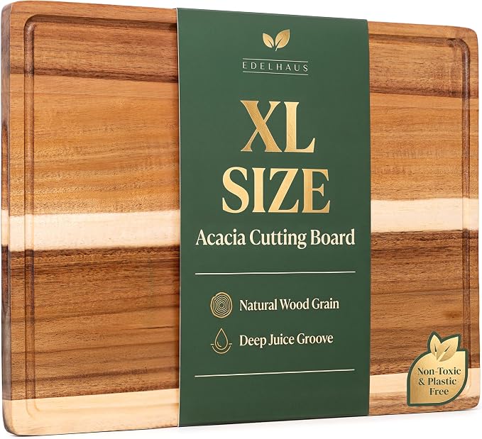 Extra Large Acacia Wood Cutting Board 17x13, Juice Groove | Non Toxic Wooden Chopping Boards, Knife Friendly, Large Kitchen Boards for Meat, Cheese, Charcuterie & Serving