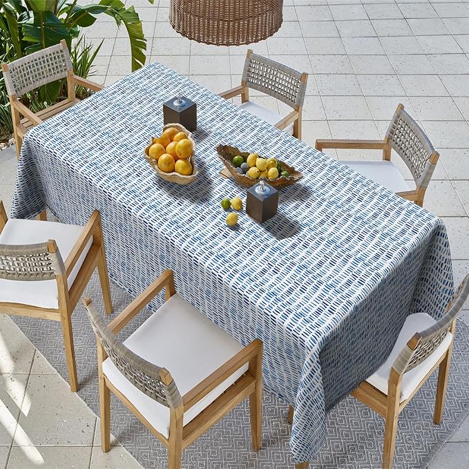 Outdoor Rectangle Tablecloth, 60×84 Inch Water Repellent Picnic Table Cover with Umbrella Hole Zipper for Patio Family Meal, Pebble Blue