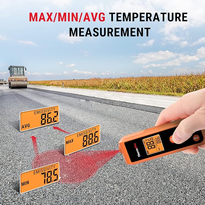 TempPro TempScan Mini-Sized Infrared Thermometer Gun for HVAC Engine BBQ | Temperature Gun with Max/Min/Avg Display, Infrared Thermometer for Cooking Pizza Oven Accessories, -58~1022°F Temp Gun