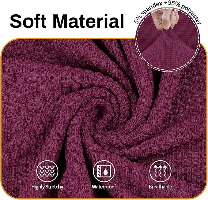 Asnomy Stretch Couch Covers for Sofa Washable, 3 Cushion Couch,Wine Red | 1-Piece Sofa Covers(78"-94") 3-Seater Furniture Protector Soft Jacquard,Non-Slip Elastic Bottom For Dogs & Kids