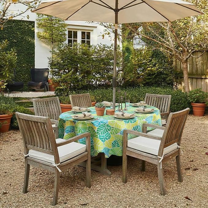 EHouseHome Outdoor Indoor Tablecloth with Umbrella Hole for Oval Table,Waterproof Patio Table Cloths, Spring/Summer Table Covers with Zipper for Backyard Circular Table/BBQs/Picnic,60 x 84 inches