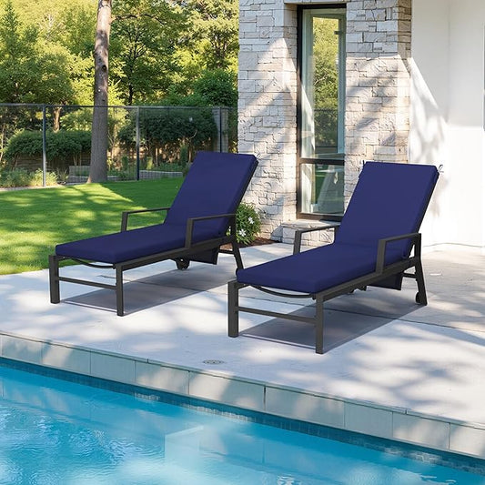 Crestlive Outdoor Chaise Lounge Cushions, 3 Years Fade Resistant Water Resistant Lounge Chair Cushion, 72''L x 21''W, Set of 2, Navy