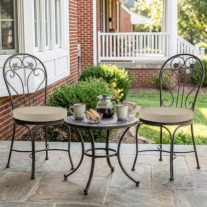 Outdoor Round Chair Cushions 18 Inch, Fade-Resistant & Water-Resistant, Bistro Chair Seat Pads for Porch Garden Balcony Patio Furniture Stools, Non-Slip Bottom, Set of 4, Natural