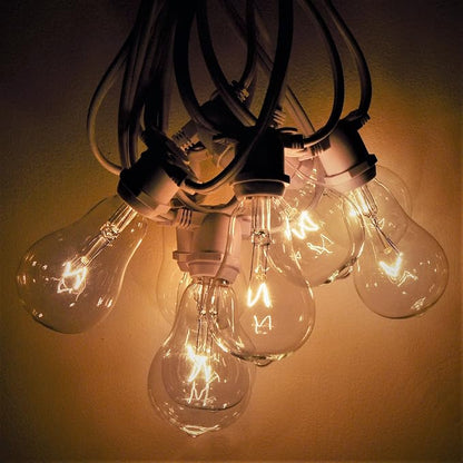 Commercial Vintage Edison String Lights (PS50 Clear - White Wire, 100 Foot) | PS50 Clear 7 Watt Bulbs, 100 Foot 80 Socket, Commercial Grade Outdoor Lights