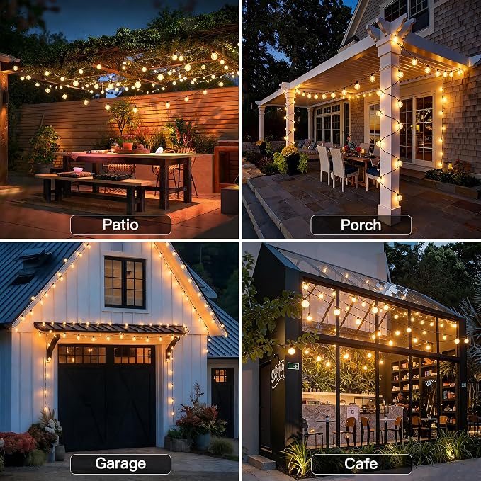150FT Outdoor String Lights with Remote, 75 + 4 Spare G40 LED Bulbs Plug in Connectable Dimmable Patio Lights, Waterproof Hanging Lights for Outside Backyard Balcony Yard Deck Party