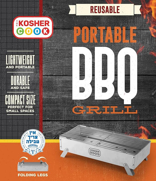 The Kosher Cook Portable Charcoal Grill - Portable Bbq Grill - Reusable Charcoal Grill with Folding Legs - Kosher No Tevilah Required