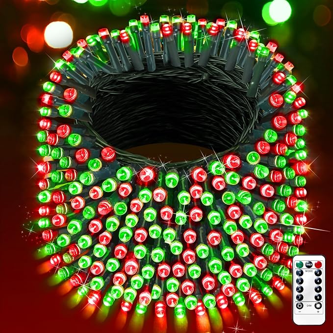 XURISEN 551FT 1400 LED Christmas Lights Outdoor Green Wire String Lights 8 Modes with Timer Memory Waterproof Fairy Lights Plug in for Xmas Tree Wedding Yard Party Holiday Decorations(Red+Green)