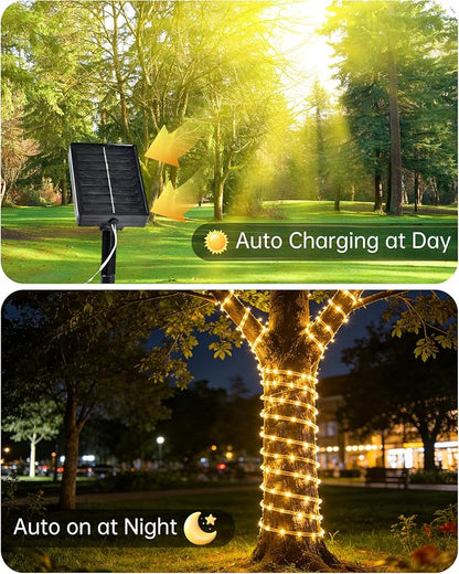 MERRIMAX M Solar Rope Lights Outdoor, 72FT 200LED Solar String Lights with 8 Lighting Modes, Waterproof Solar Powered Fairy Lights for Party Garden Yard Home Holiday Tree Decoration, Warm White