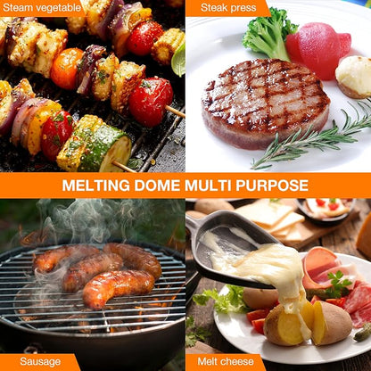 Stanbroil Melting Dome & Grill Press Kit Stainless Steel Basting Cover | Cheese Melting Dome with Cast Iron Burger Bacon Press for Flat Top Griddle Grill Indoor/Outdoor