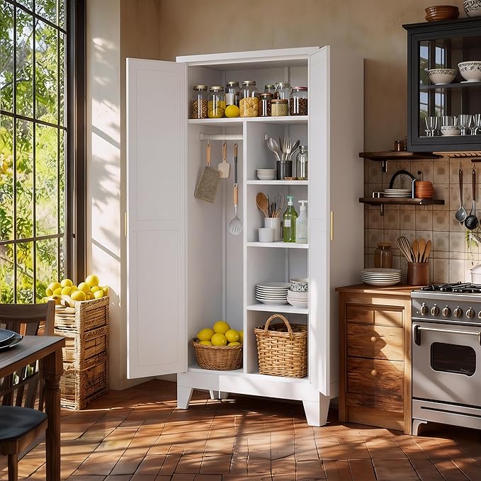 71" H Metal Storage Cabinets,Garage Storage Cabinet,Tall Pantry Cabinet with Doors,Kitchen Food Storage Cabinet,Farmhouse Storage Cabinets for Kitchen, Dining Room