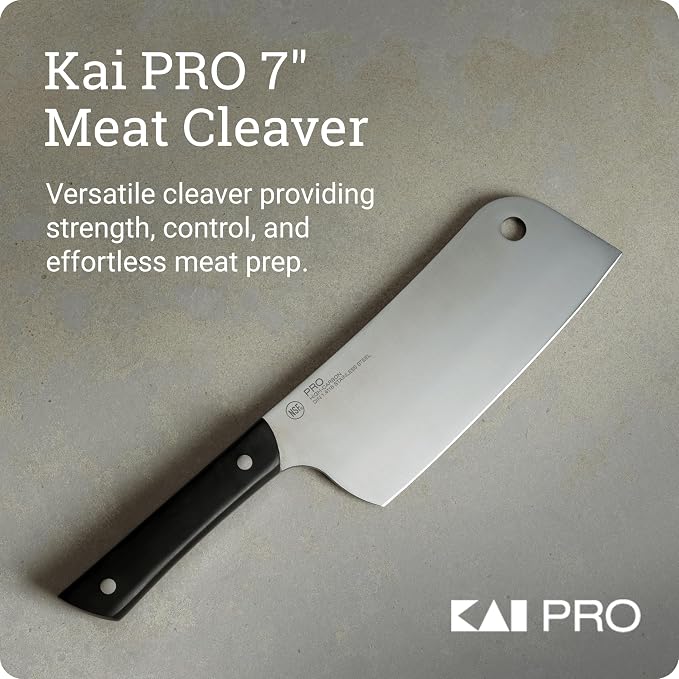Kai PRO 7" Cleaver | Hand Sharpened Meat Knife, German Din1.14116 Stainless Steel Blade, Full-Tang POM Handle