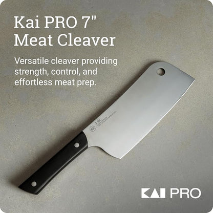 Kai PRO 7" Cleaver | Hand Sharpened Meat Knife, German Din1.14116 Stainless Steel Blade, Full-Tang POM Handle