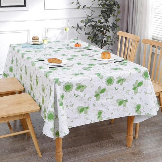 Heavy Duty Vinyl Tablecloth with Flannel Backing Waterproof Oil-Proof Plastic Table Cloth Stain-Resistant Wipeable Rectangle or Square Table Cover for Indoor and Outdoor (Floral and Leaf,52x70 Inch)