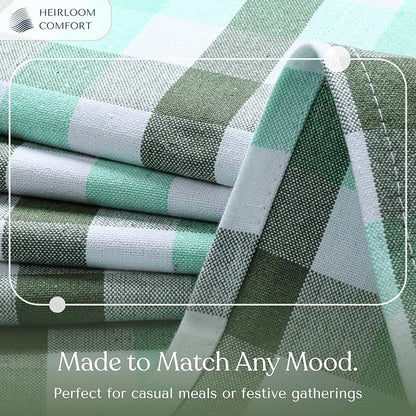 Gingham Tablecloth, 52x70 Inch, Soft Cotton Checkered Table Cover, Reusable & Durable for Daily Use, Garden Parties, Kitchen Decor, Outdoor Dining, Mint Green, Aqua Green, White