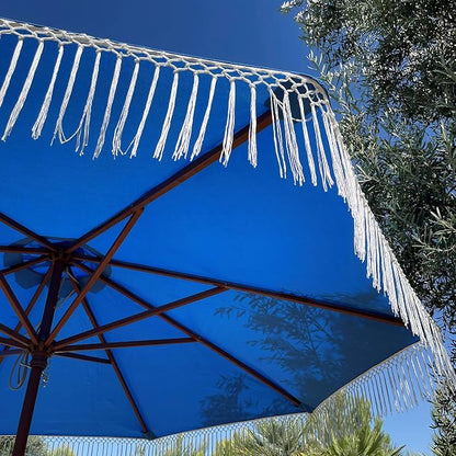 FORMOSA 9ft 6 Rib Market Coastal Patio Umbrella Replacement Canopy - 300D UV Protective and Water Resistant Patio Fabric Cloth - Umbrella Replacement Cover CANOPY ONLY (Capri Blue Tassels Olefin)