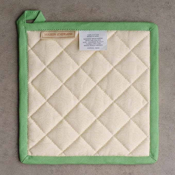 Maison d' Hermine Pot Holders 100% Cotton Heat Resistant Potholders 8" x 8" Hot Pads with Loop BBQ Cooking Baking Hotel Farmhouse Kitchen Handling Hot Pans Spring Summer (Pack of 1, Jardin Du Roy)