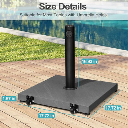 Patio Umbrella Base with Wheels, 43lbs Outdoor Umbrella Stand | With 2 Wheels, Square Heavy Duty Base, Suitable for 6-12FT Most Market Umbrella, for Deck, Lawn, Poolside