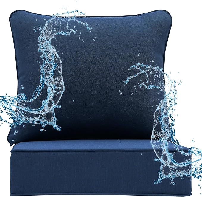 Luxury Outdoor Cushions Set 24 x 22 Inch, 5" Thick Sunbrella Patio Furniture Cushions, 30D Sponge Filling Fade Waterproof Fade Resistant with Removable Covers and Lumbar Pillow, Midnight Blue