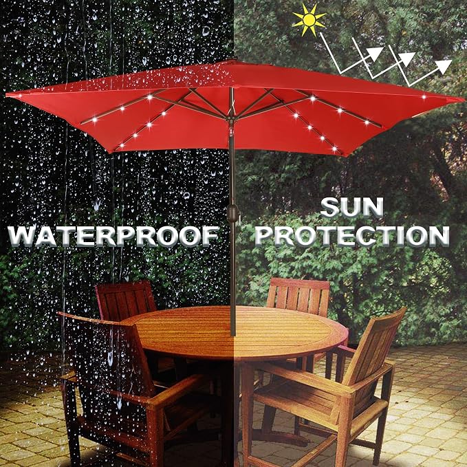 Blissun Rectangular Patio Umbrella, Table Market Umbrella with Tilt and Crank, Outdoor Umbrella for Garden, Deck, Backyard, Pool and Beach