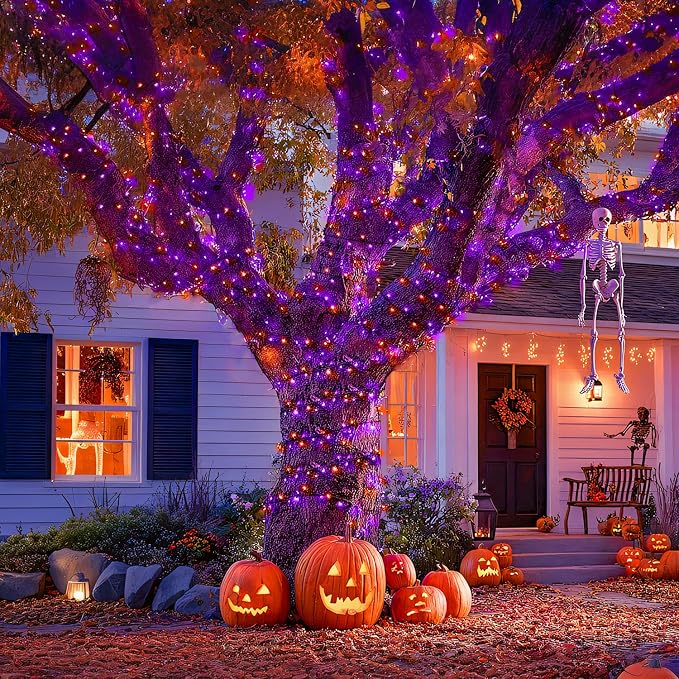 JMEXSUSS 400 LED Orange and Purple Halloween Lights Outdoor Indoor | 132ft Halloween String Lights Plug in, Remote Control Halloween Tree Lights for Yard Tree Porch House Halloween Decorations