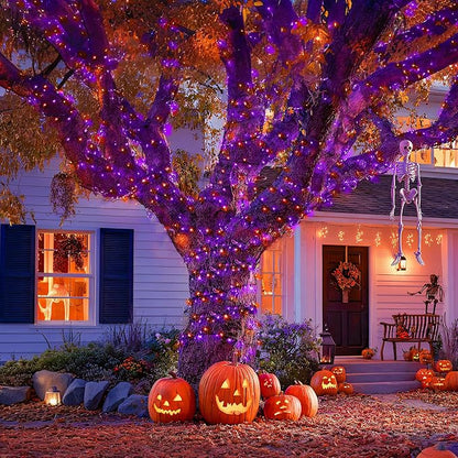 JMEXSUSS 400 LED Orange and Purple Halloween Lights Outdoor Indoor | 132ft Halloween String Lights Plug in, Remote Control Halloween Tree Lights for Yard Tree Porch House Halloween Decorations