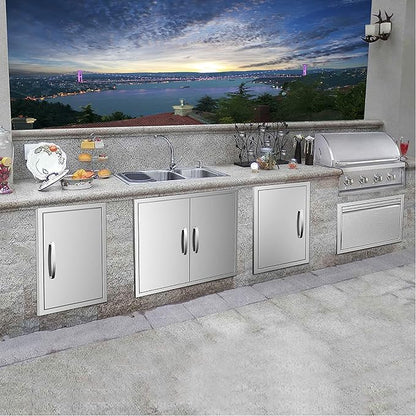 Outdoor Kitchen Doors 30W x 23H Inch, Double BBQ Access Doors 304 Stainless Steel for Outdoor Kitchen Cabinet Grill Station or BBQ Island