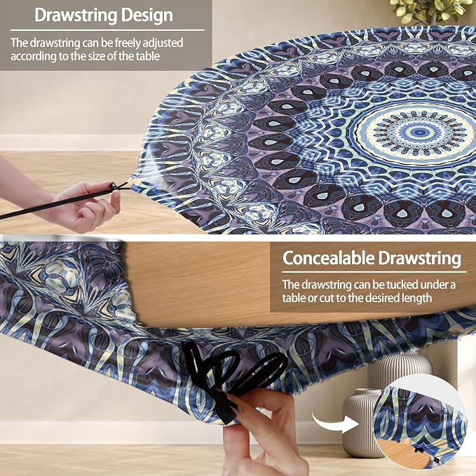 opstellen Fitted Round Tablecloth Waterproof Table Cloth Vinyl Indoor Outdoor Circle Cover for 36-44" Tables Dining Kitchen Apartment Home Party Gear Gifts Summer Fall Patio Picnic Camping Essentials