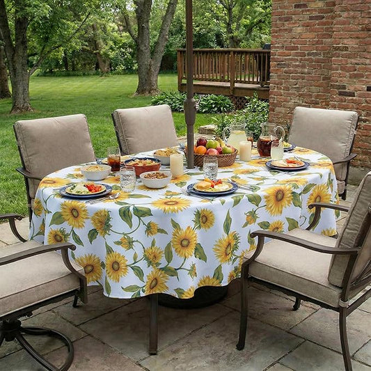 EHouseHome Outdoor Indoor Tablecloth with Umbrella Hole for Oval Table,Waterproof Patio Cloths, Spring/Summer Table Covers with Zipper for Backyard Circular Table/BBQs/Picnic,60 x 84 inches