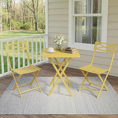 Garvee 3PCS Bistro Set, Folding Patio Furniture Set w/ 2 Chairs,Solid Steel | Foldable space-saving bistro set, fully pre-assembled for instant use. Powder-coated weatherproof steel frame. Easy-clean